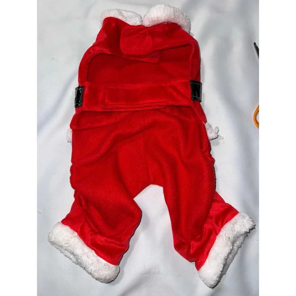 Red Santa Claus‎ Pet Costume with White Faux Fur Trim and Belt Holiday Outfit